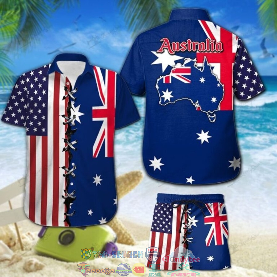 Australia American Flag Hawaiian Shirt And Shorts