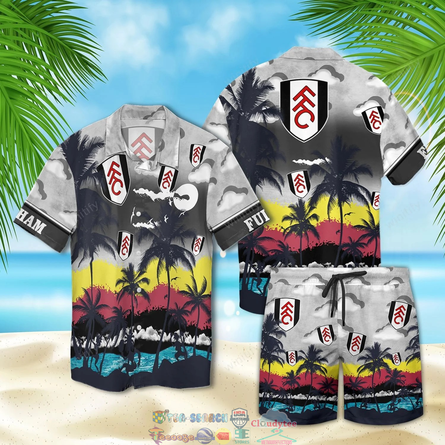Fulham FC Palm Tree Hawaiian Shirt Beach Shorts