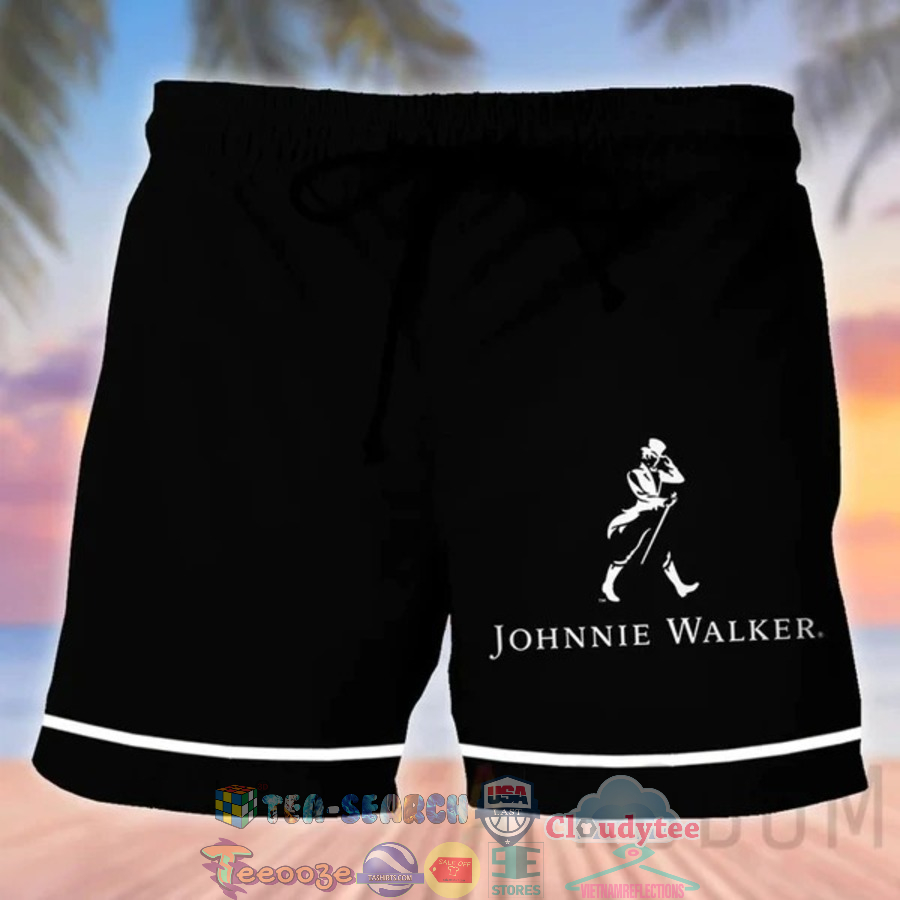 Johnnie Walker Whiskey Basic Black Hawaiian Shorts