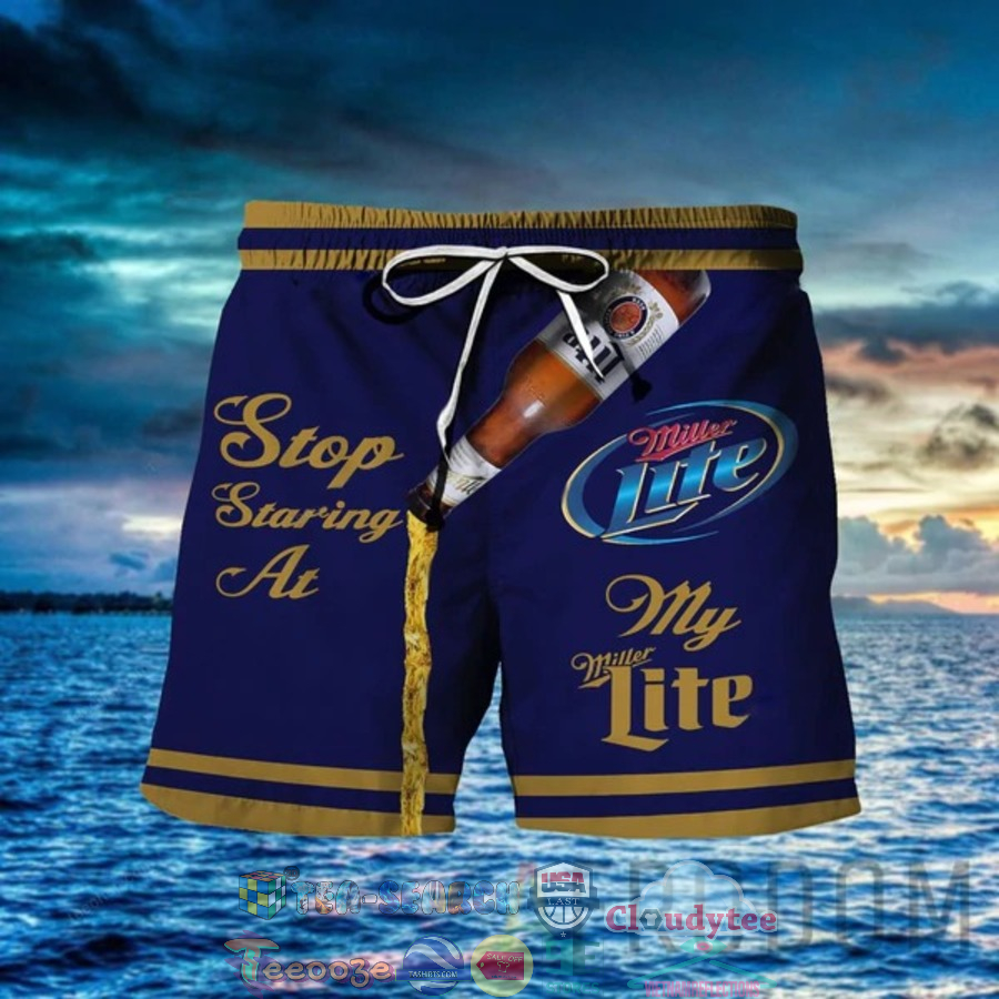 Stop Staring At My Miller Lite Beer Hawaiian Shorts