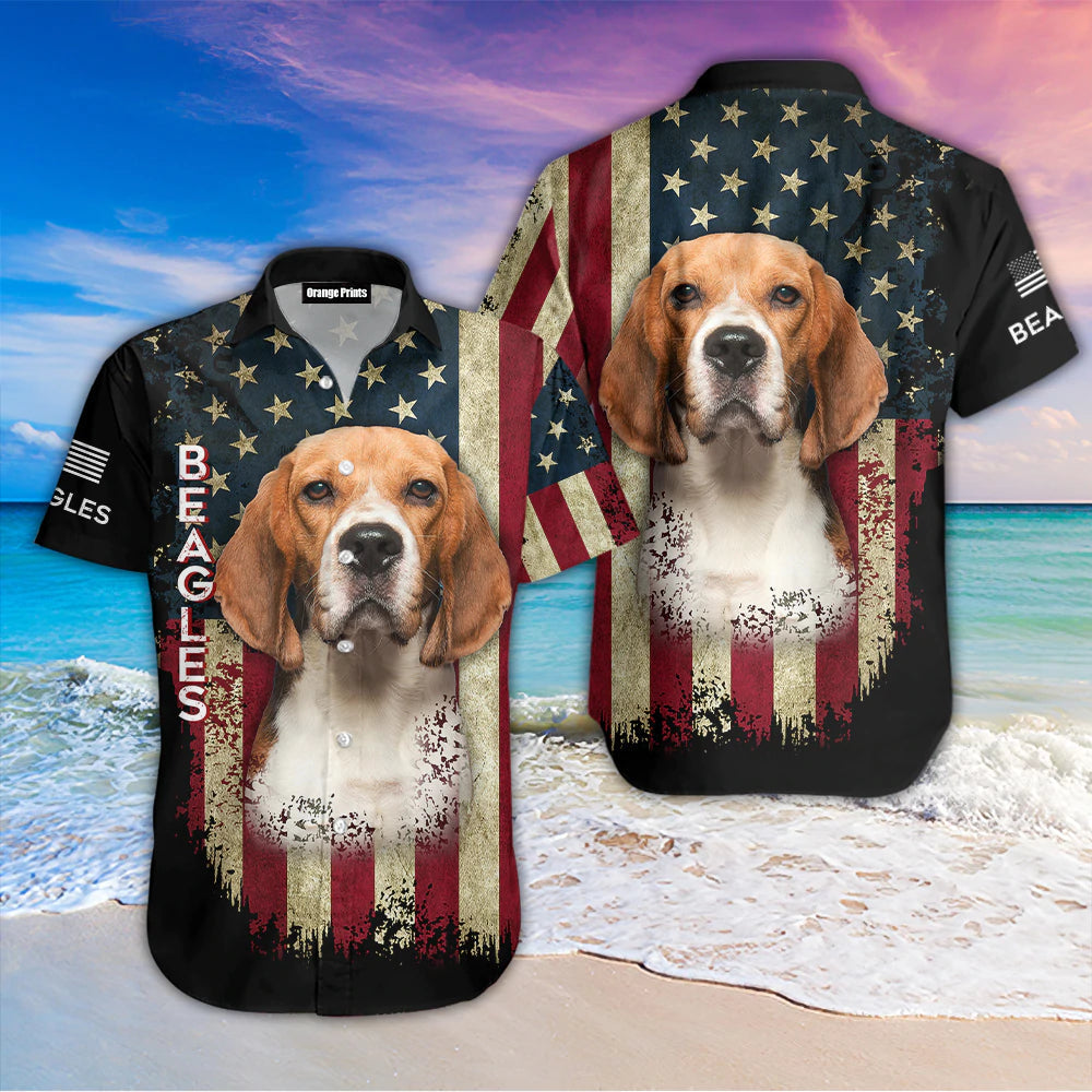 NEW Beagle Dog American Flag black Hawaii Shirt