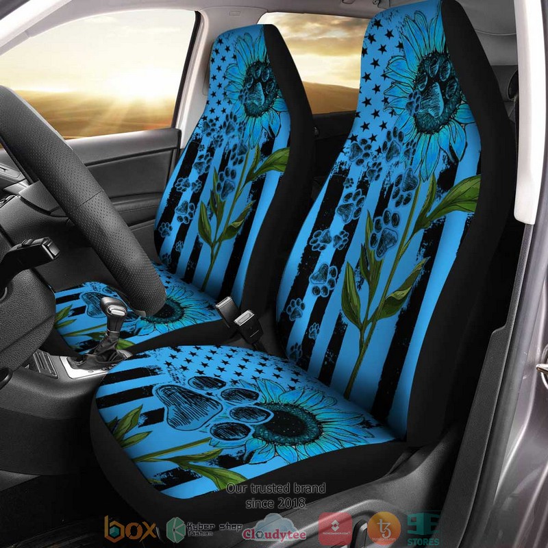 NEW Blue Sunflower Dog Paw American Flag Car Seat Covers