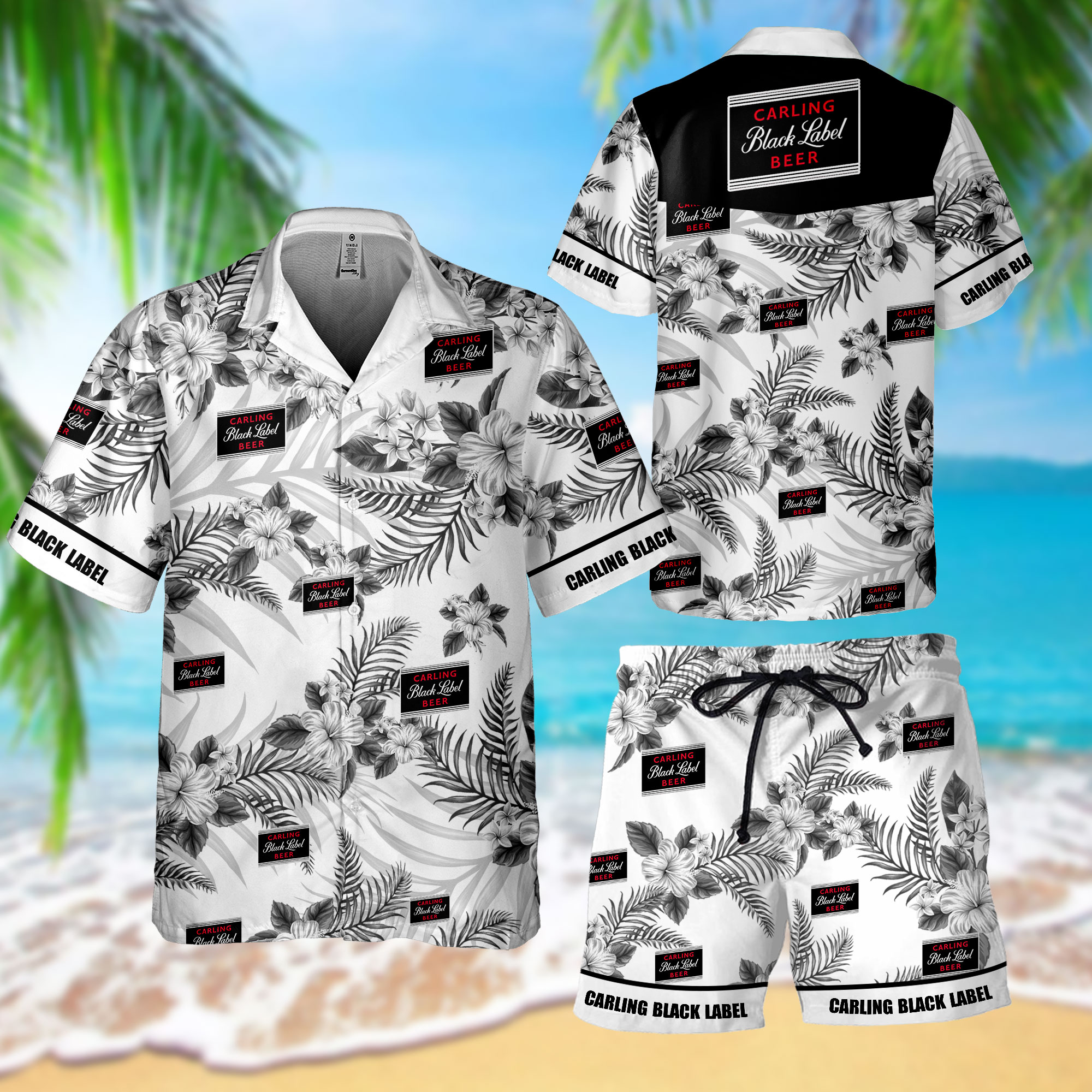 NEW Carling Black Label Beer Hawaii Shirt, Shorts