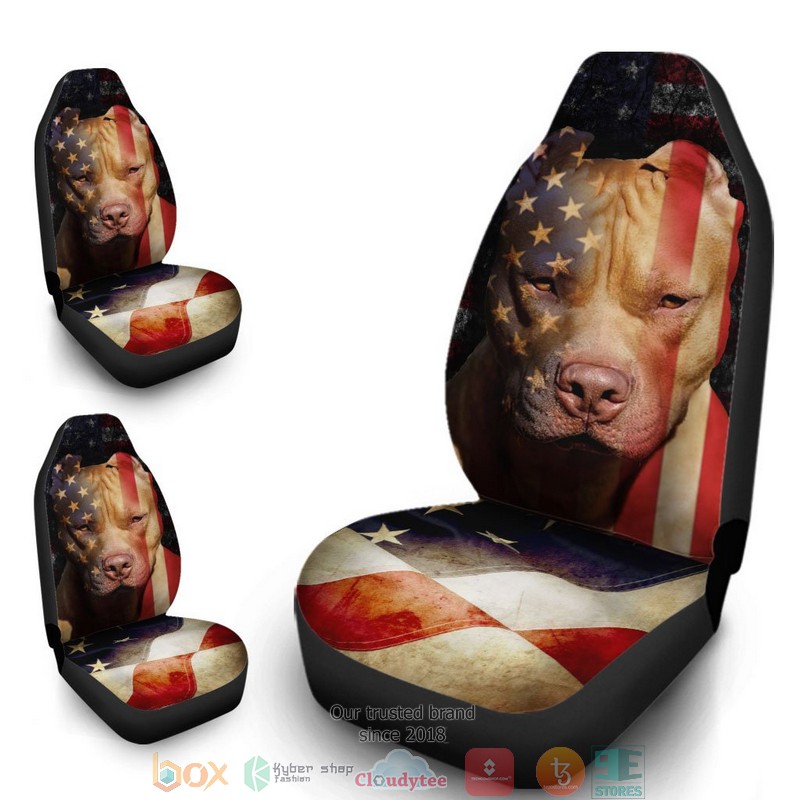 NEW Coolest Pitbull Dog American Flag Fourth Of July Car Seat Covers
