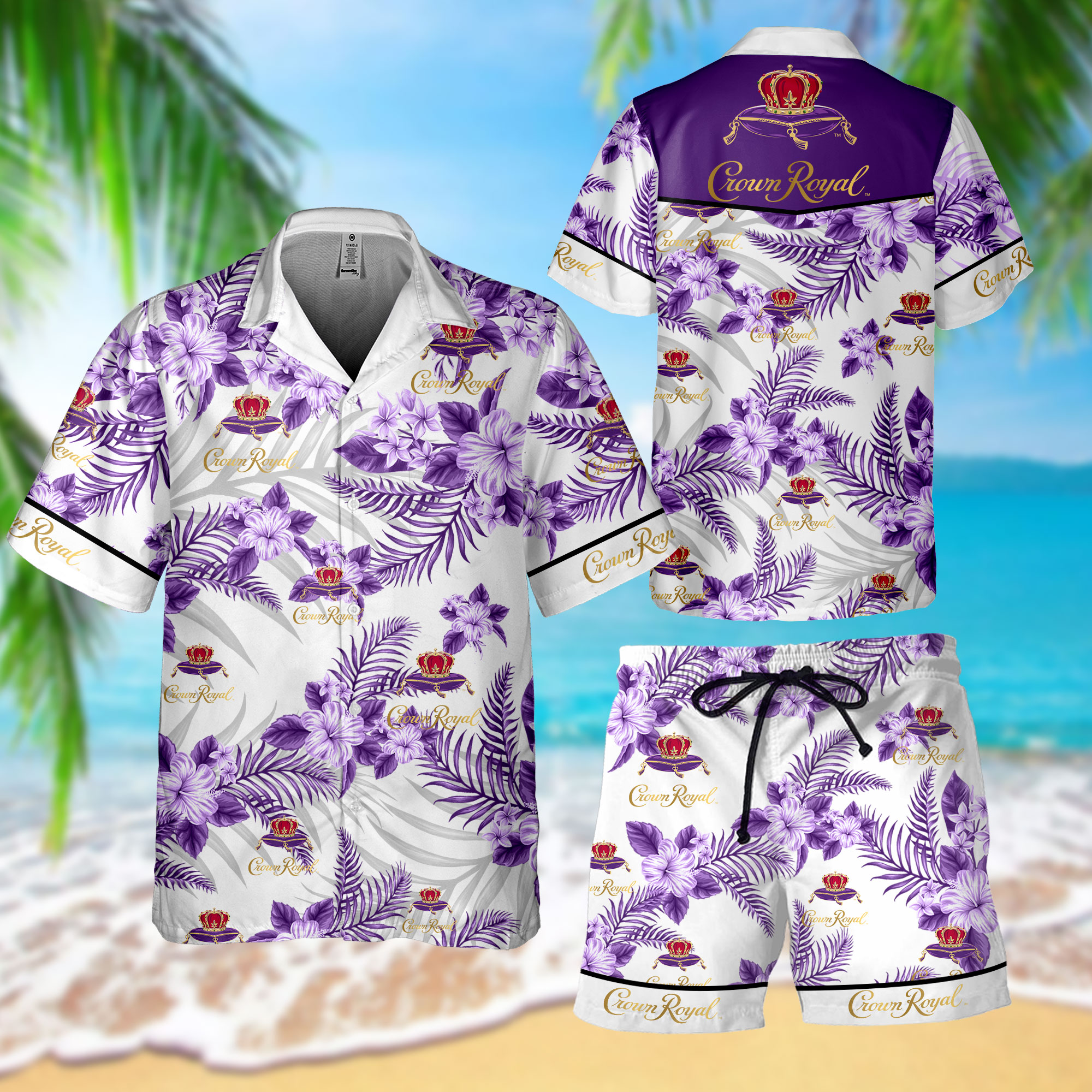 NEW Crown Royal Purple Hawaii Shirt, Shorts