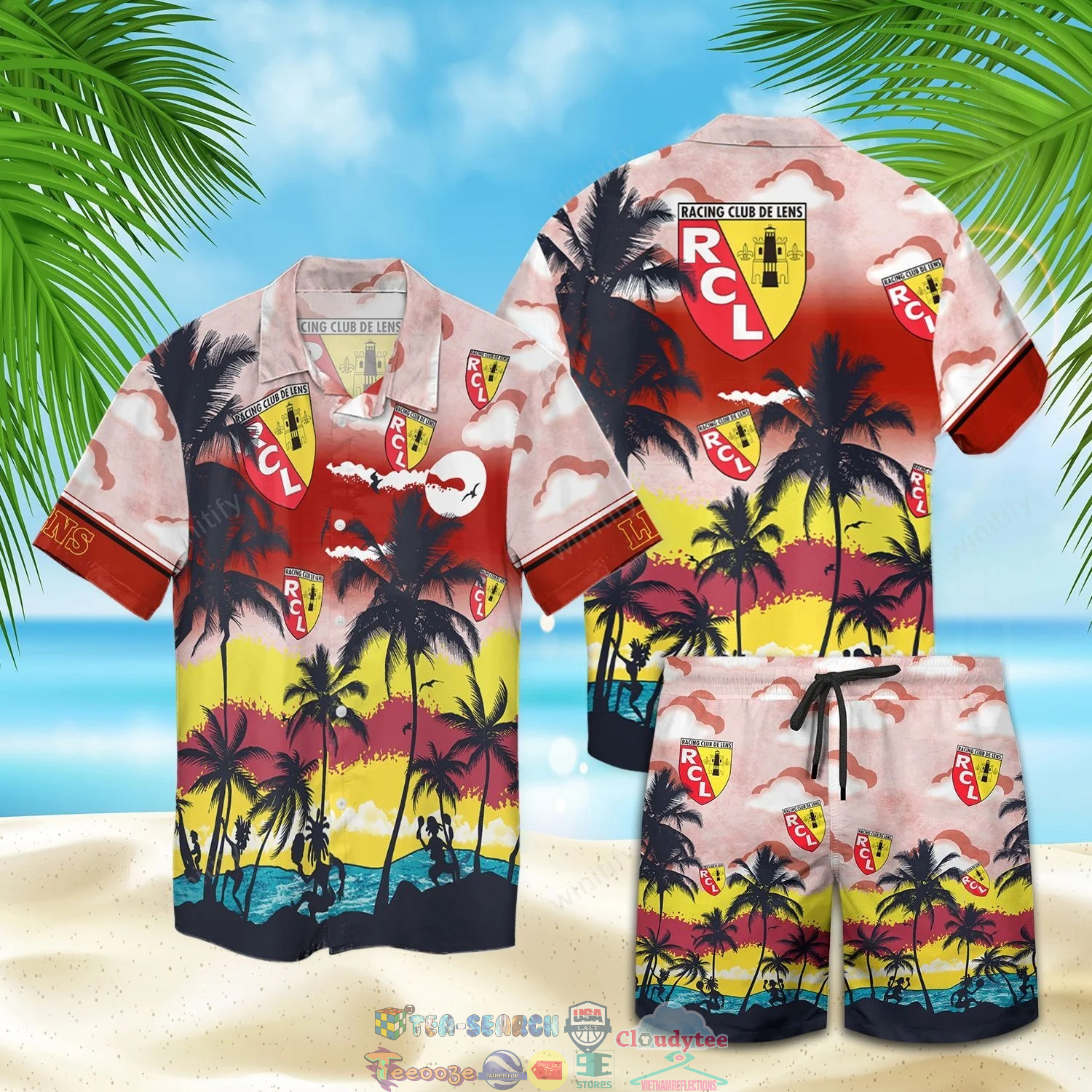 Lens FC Palm Tree Hawaiian Shirt Beach Shorts