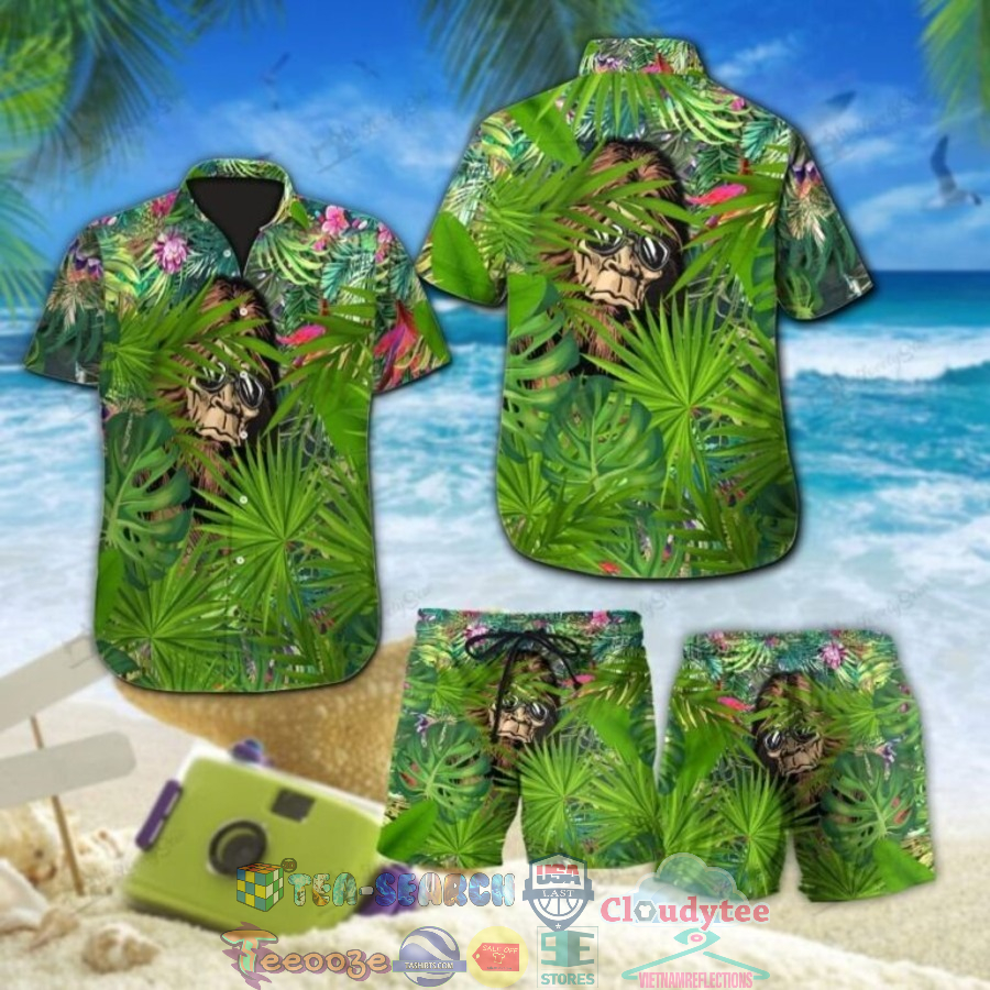 Bigfoot Tropical Leaves Hawaiian Shirt And Shorts