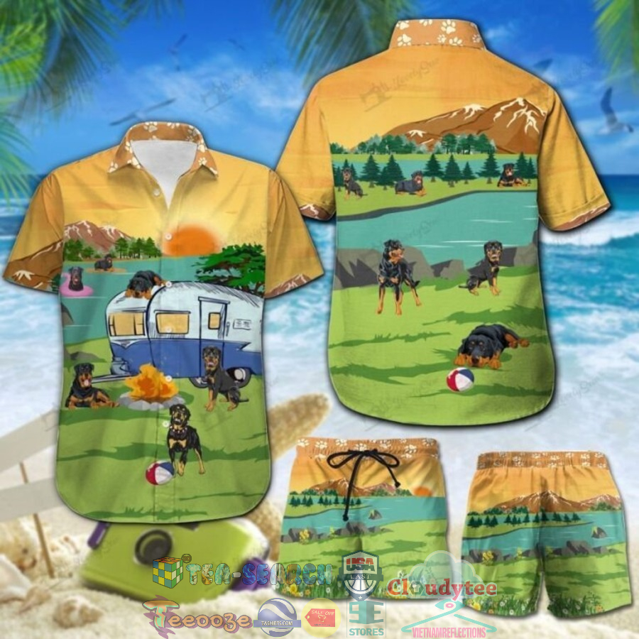 Camping Rottweiler Hawaiian Shirt And Shorts