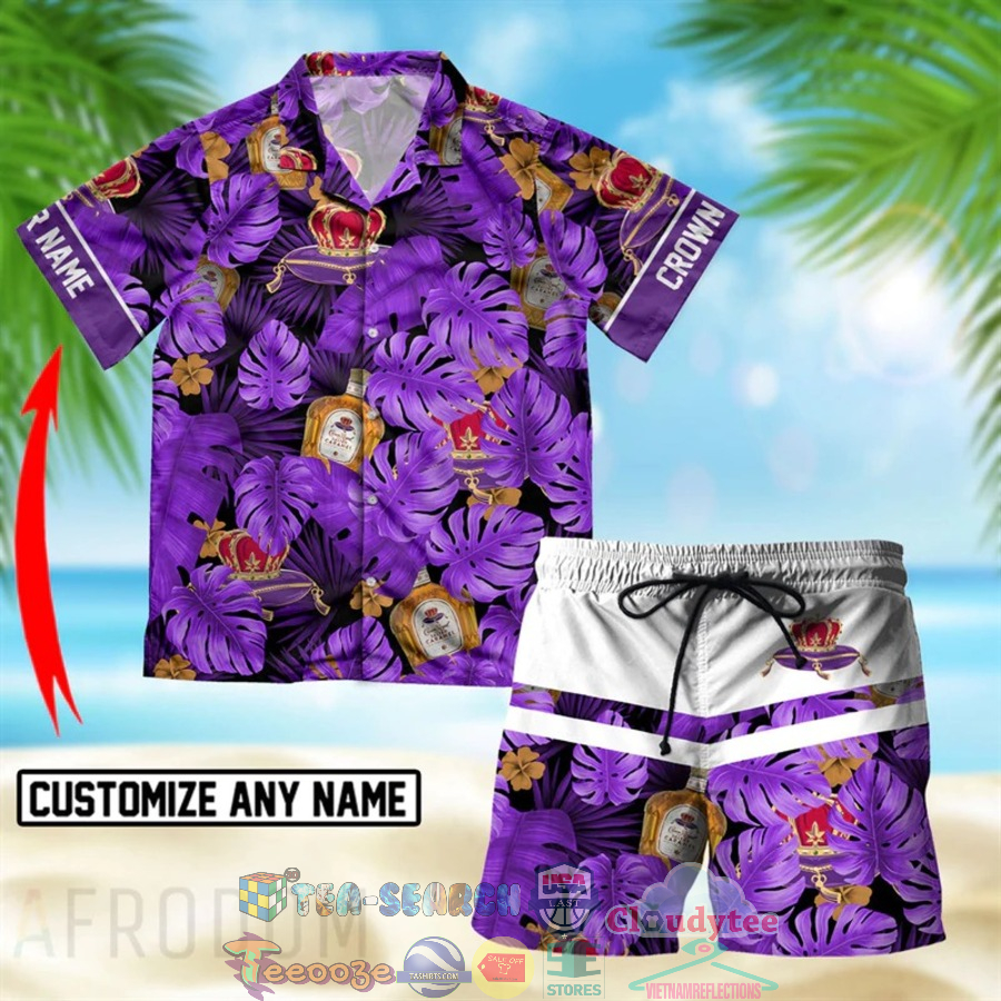 Personalized Name Crown Royal Tropical Leaves Hawaiian Shirt Beach Shorts