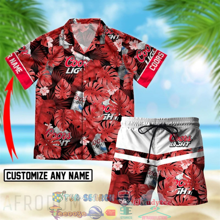 Personalized Name Coors Light Beer Tropical Leaves Hawaiian Shirt Beach Shorts