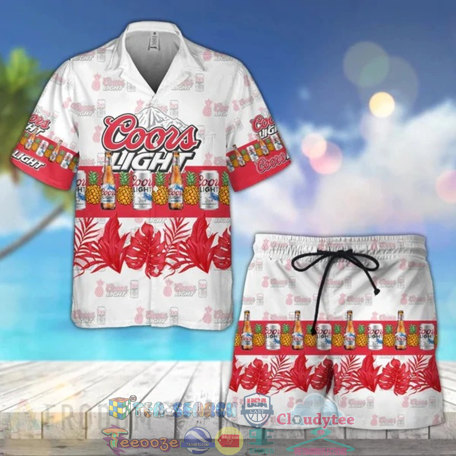 Coors Light Beer Tropical Pineapple Hawaiian Shirt Beach Shorts