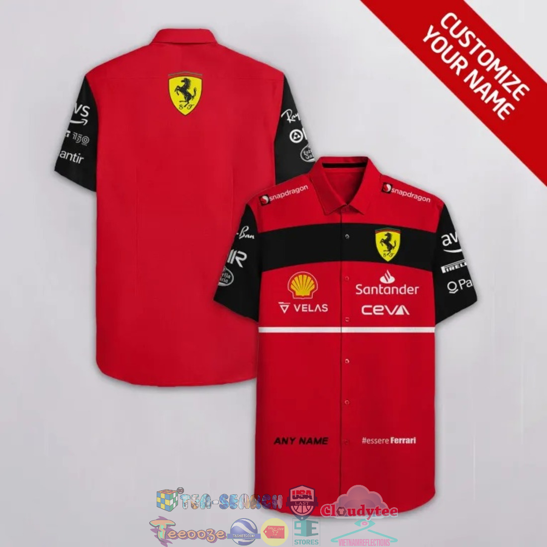 Essere Ferrari Shell Velas Santander Personalized Name Hawaiian Shirt