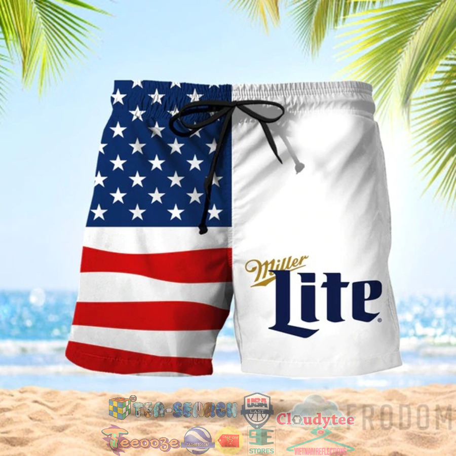 4th Of July Independence Day American Flag Miller Lite Beer Hawaiian Shorts