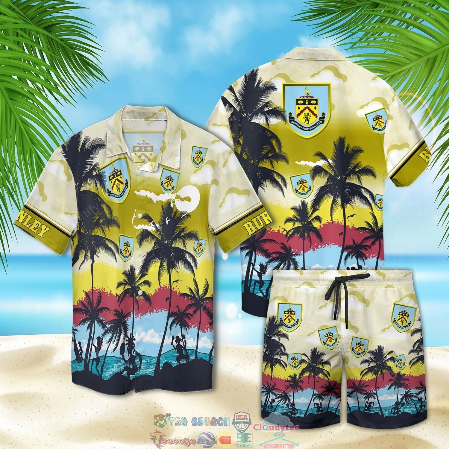 Burnley FC Palm Tree Hawaiian Shirt Beach Shorts