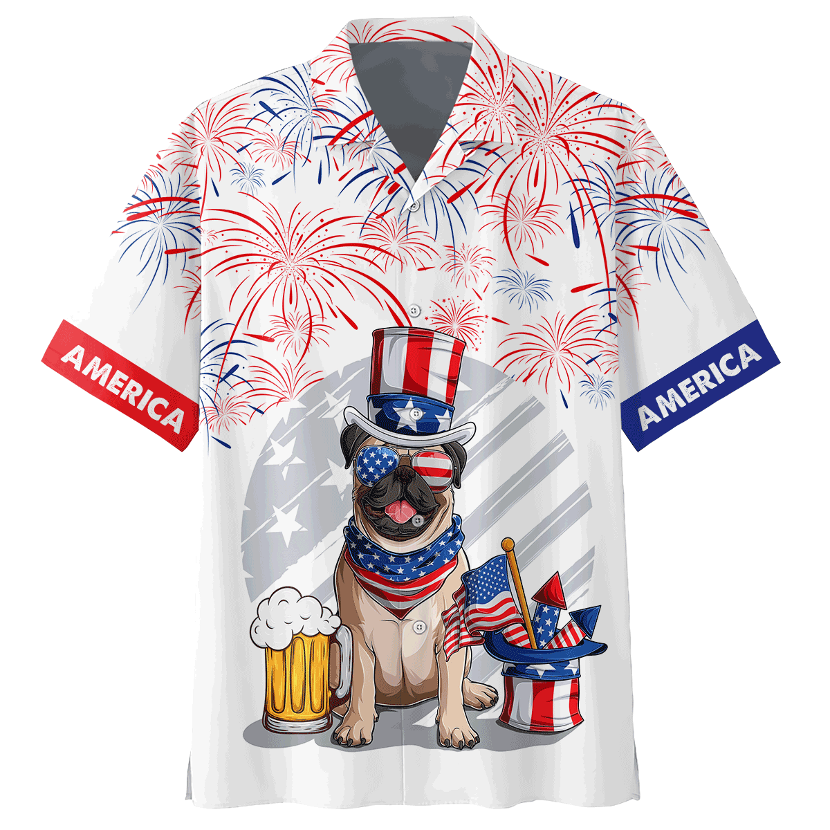 NEW Pug dog America Firework Hawaii Shirt