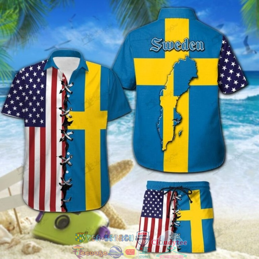 Sweden American Flag Hawaiian Shirt And Shorts