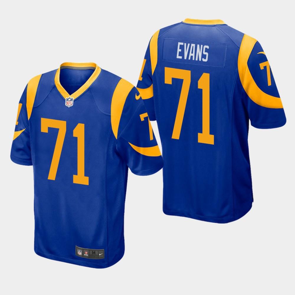 NEW Los Angeles Rams 71 Bobby Evans 2019 Draft Royal Football Jersey