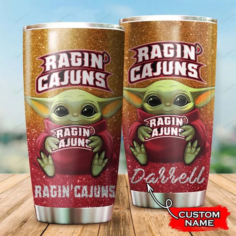 Louisiana Ragin’ Cajuns Baby Yoda Custom Name Tumbler – BBS
