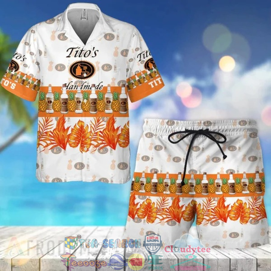 Tito’s Handmade Vodka Tropical Pineapple Hawaiian Shirt Beach Shorts