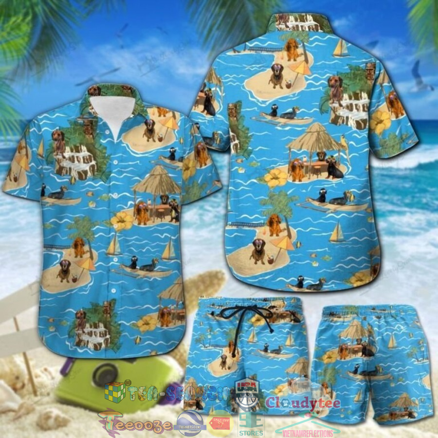 Beach Island Dachshund Hawaiian Shirt And Shorts