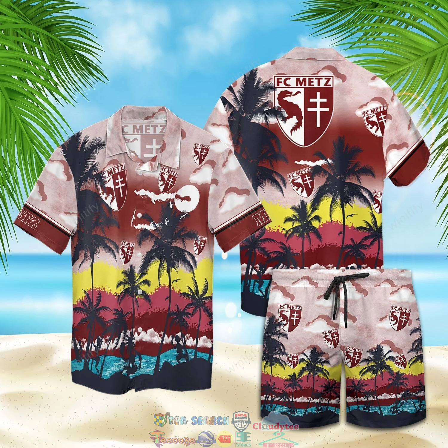 Metz FC Palm Tree Hawaiian Shirt Beach Shorts