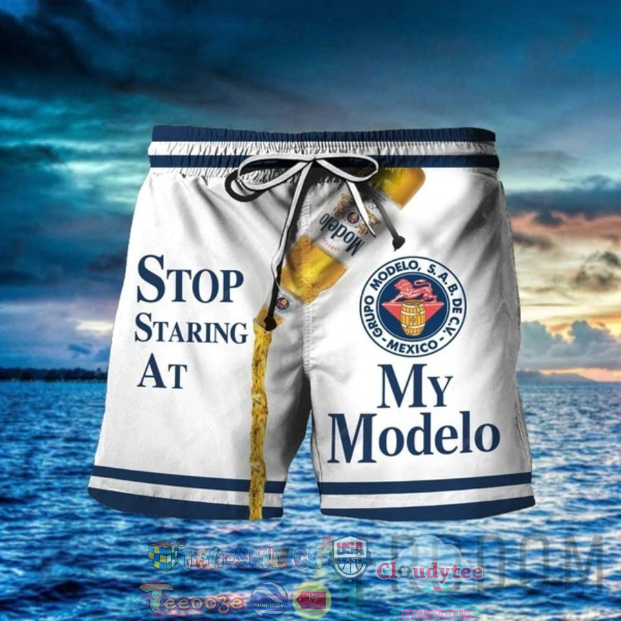 Stop Staring At My Modelo Beer Hawaiian Shorts