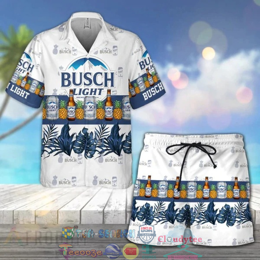 Busch Light Beer Tropical Pineapple Hawaiian Shirt Beach Shorts