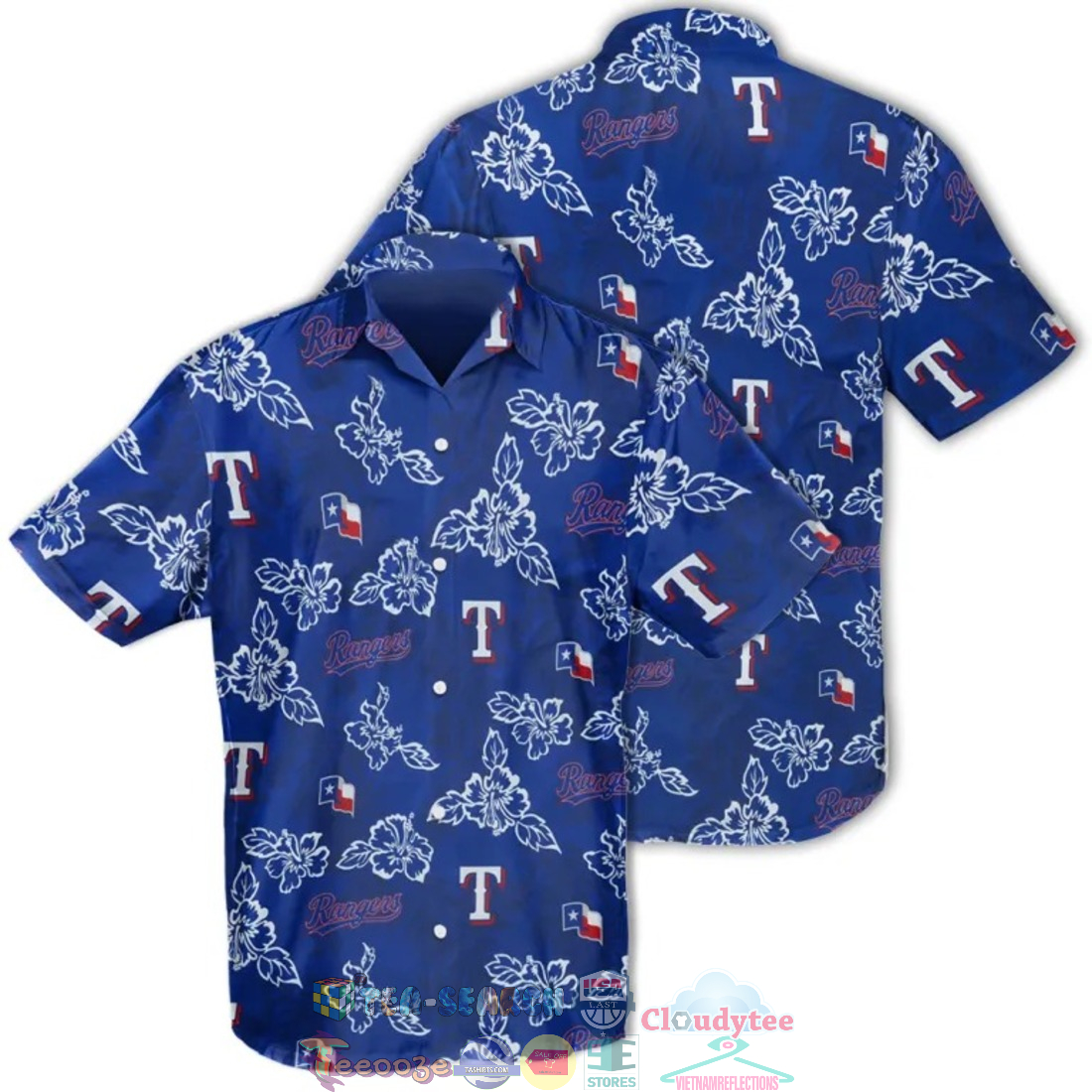 Texas Rangers MLB Hibiscus Tropical Leaves Hawaiian Shirt