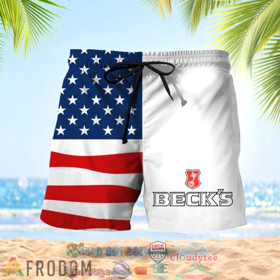 4th Of July Independence Day American Flag Beck’s Beer Hawaiian Shorts