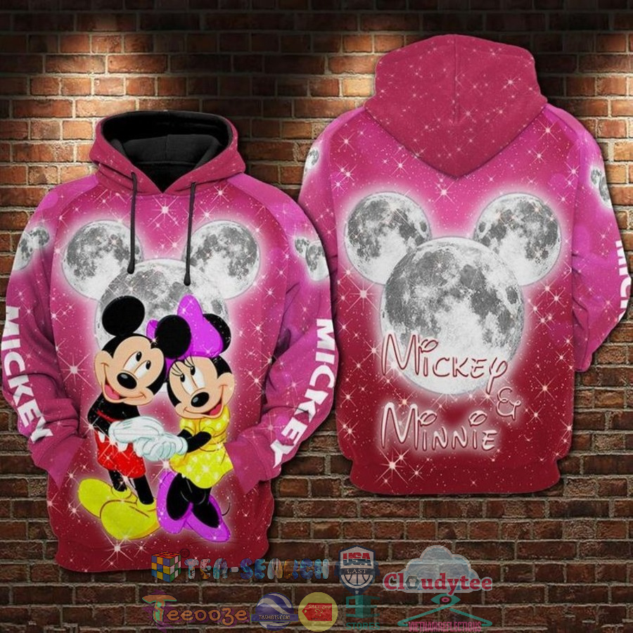 Mickey And Minnie Under The Bright Moon 3D Hoodie