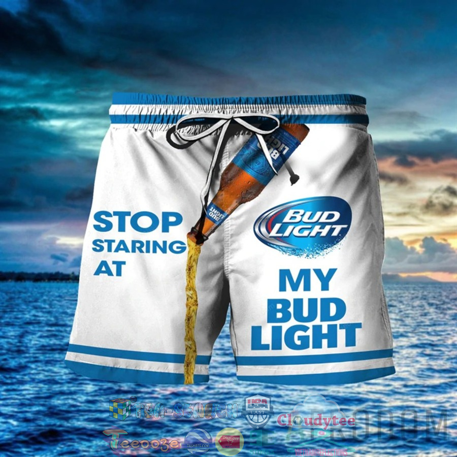 Stop Staring At My Bud Light Beer Hawaiian Shorts