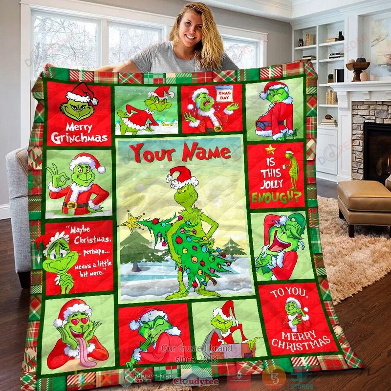 BEST Personalized Grinch Merry Christmas custom 3D Quilt