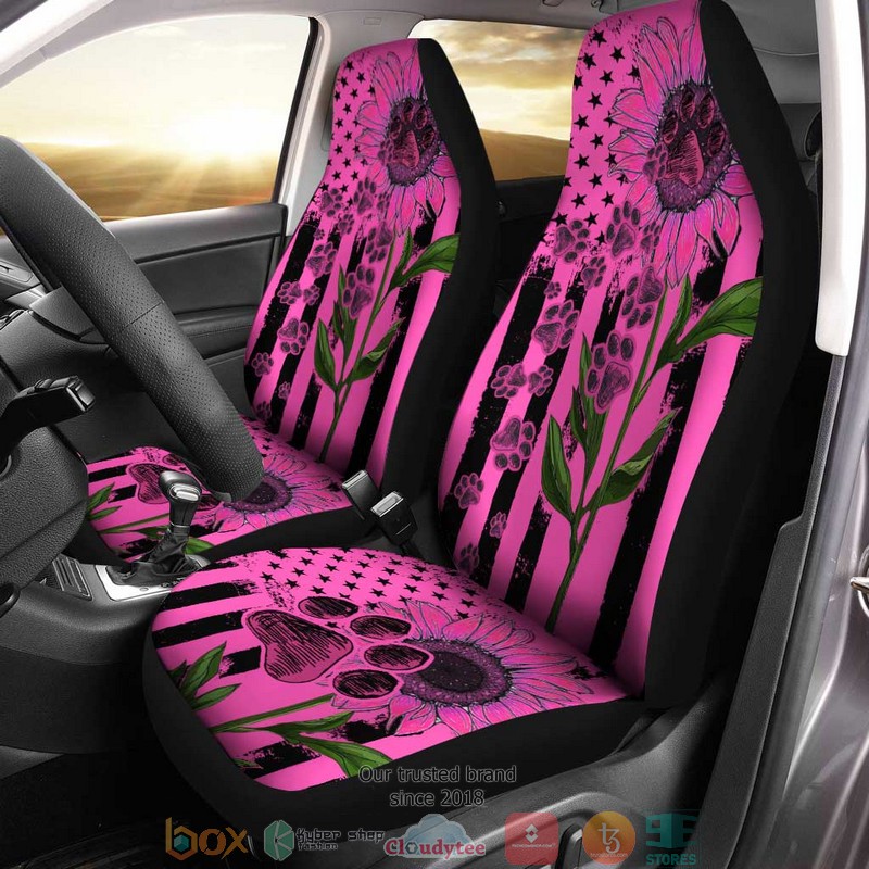 NEW Pink Sunflower Dog Paw American Flag Car Seat Covers