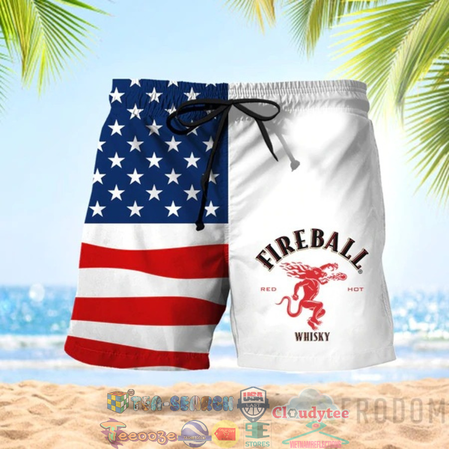 4th Of July Independence Day American Flag Fireball Whiskey Hawaiian Shorts
