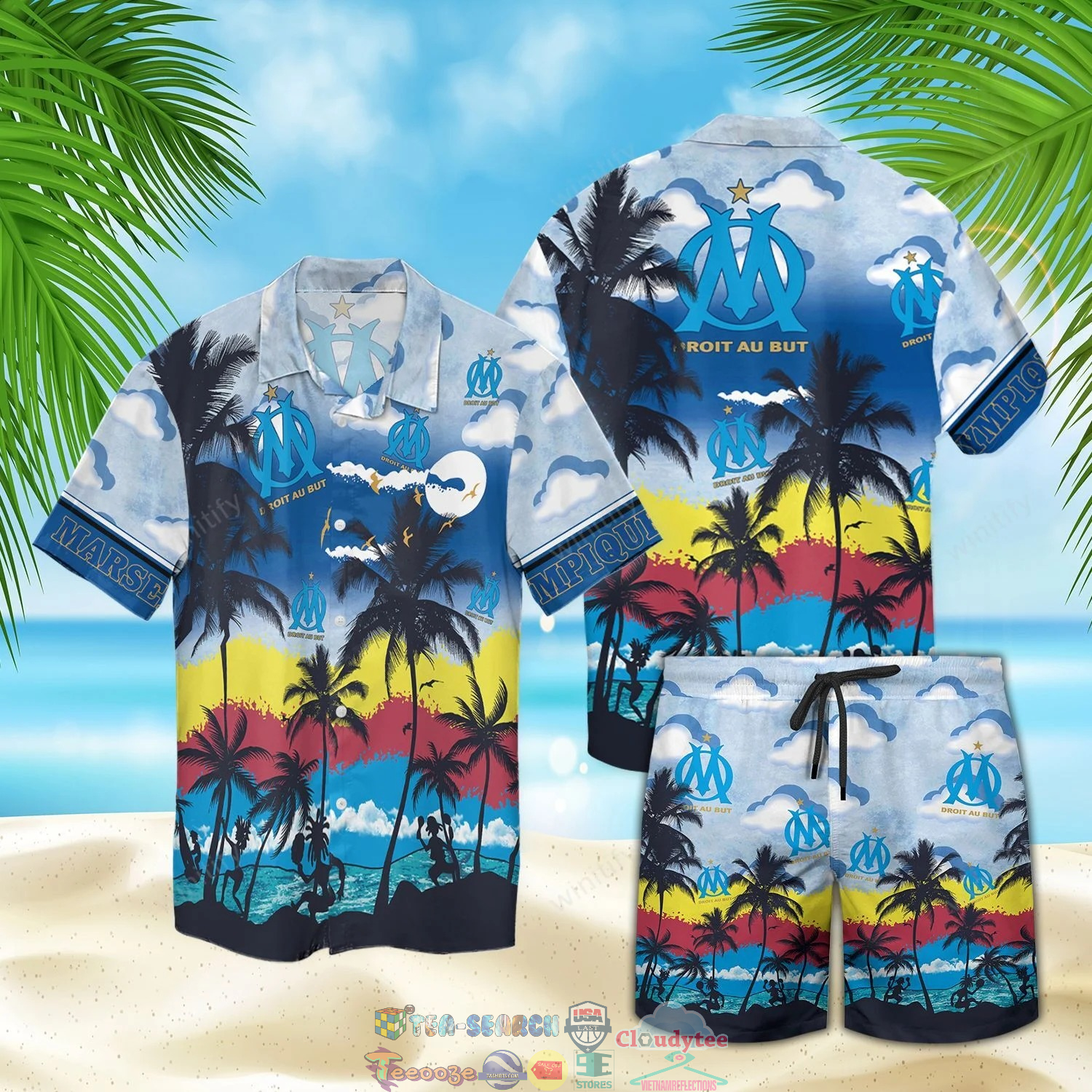 Olympique Marseille FC Palm Tree Hawaiian Shirt Beach Shorts