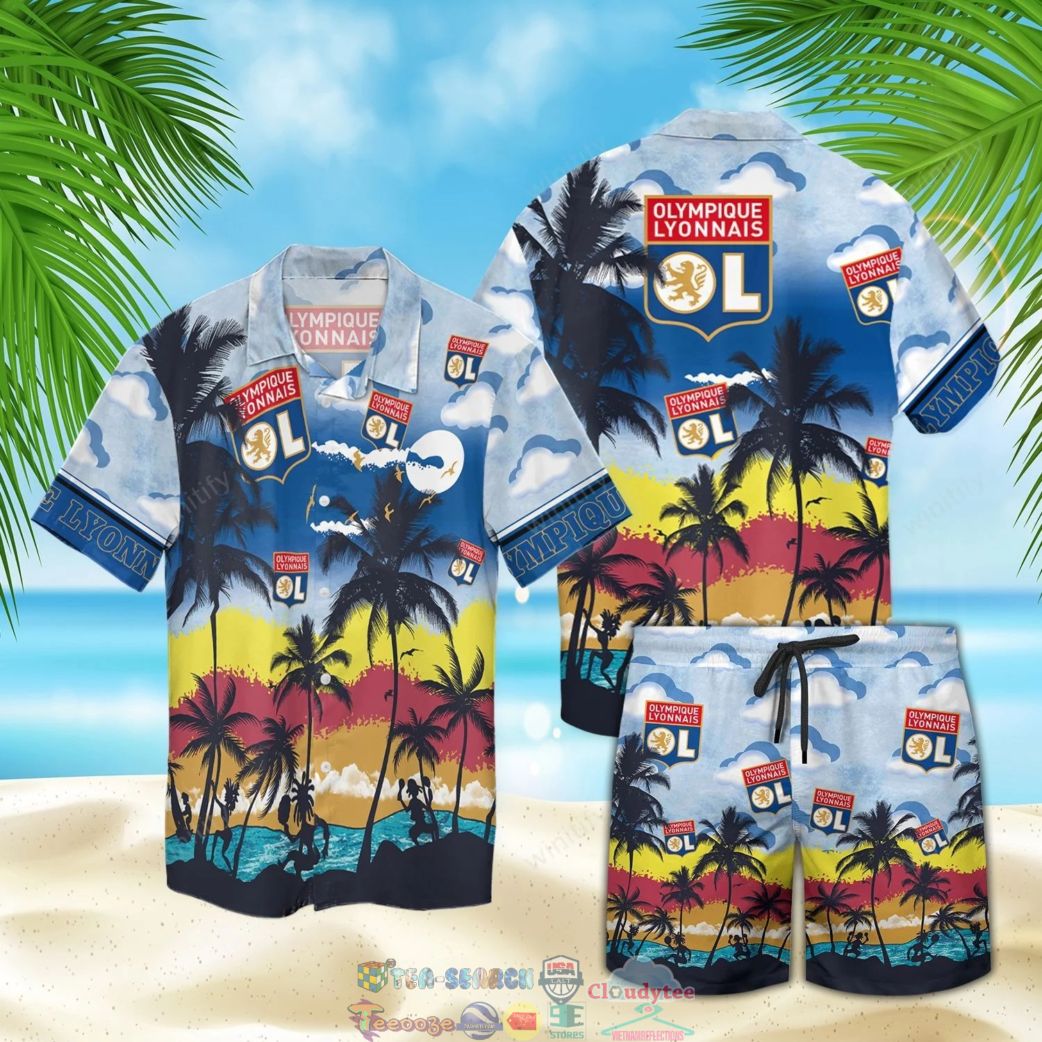 Olympique Lyon FC Palm Tree Hawaiian Shirt Beach Shorts