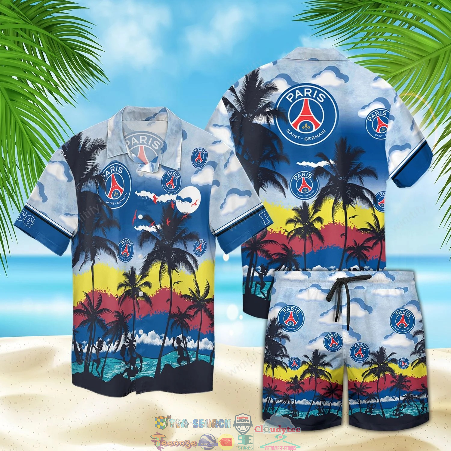 Paris Saint-Germain FC Palm Tree Hawaiian Shirt Beach Shorts