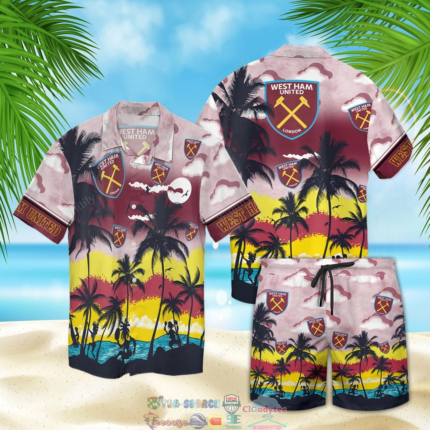 West Ham United FC Palm Tree Hawaiian Shirt Beach Shorts
