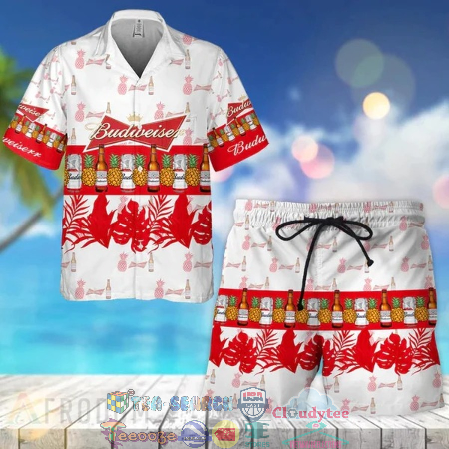 Budweiser Beer Tropical Pineapple Hawaiian Shirt Beach Shorts