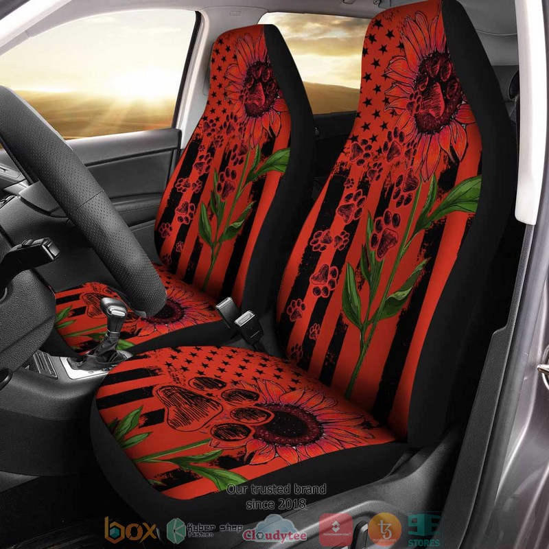 NEW Red Sunflower Dog Paw American Flag Car Seat Covers