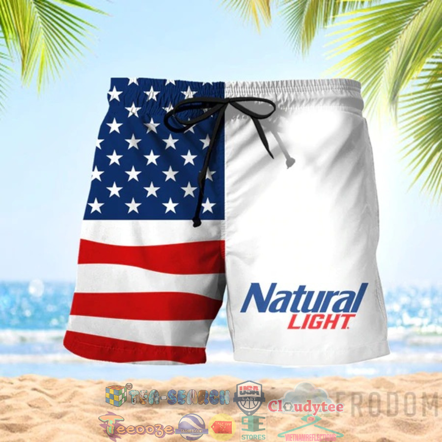 4th Of July Independence Day American Flag Natural Light Beer Hawaiian Shorts