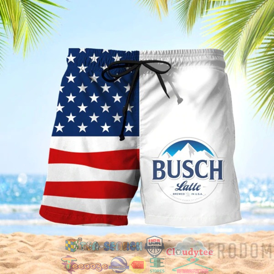 4th Of July Independence Day American Flag Busch Latte Beer Hawaiian Shorts