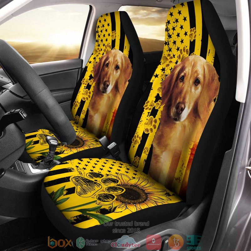 NEW Sunflower Golden Retriever Paw American Flag Car Seat Covers