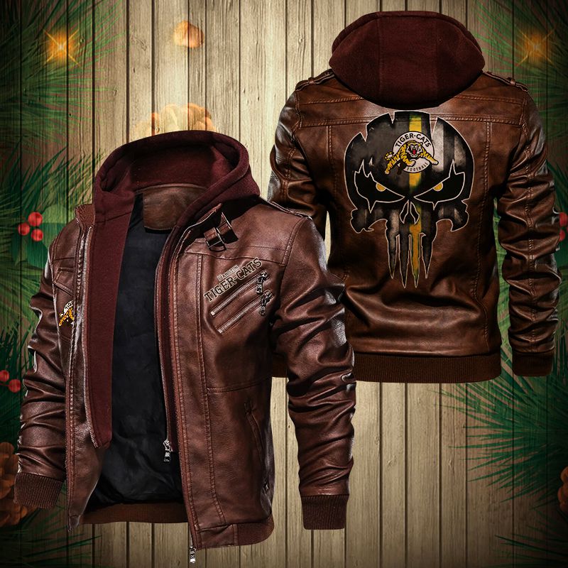 Hamilton Tiger-Cats Punisher Skull Leather Jacket