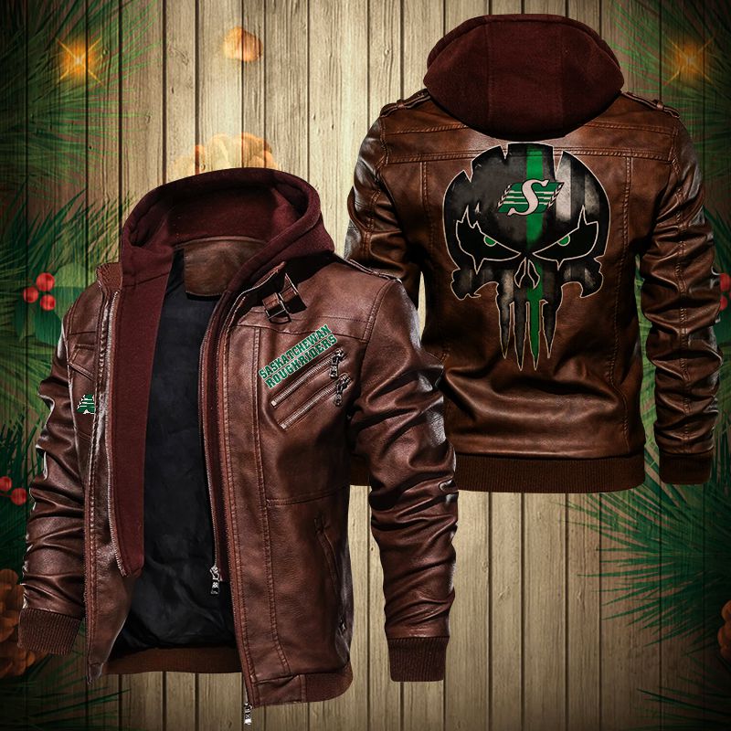 Saskatchewan Roughriders Punisher Skull Leather Jacket