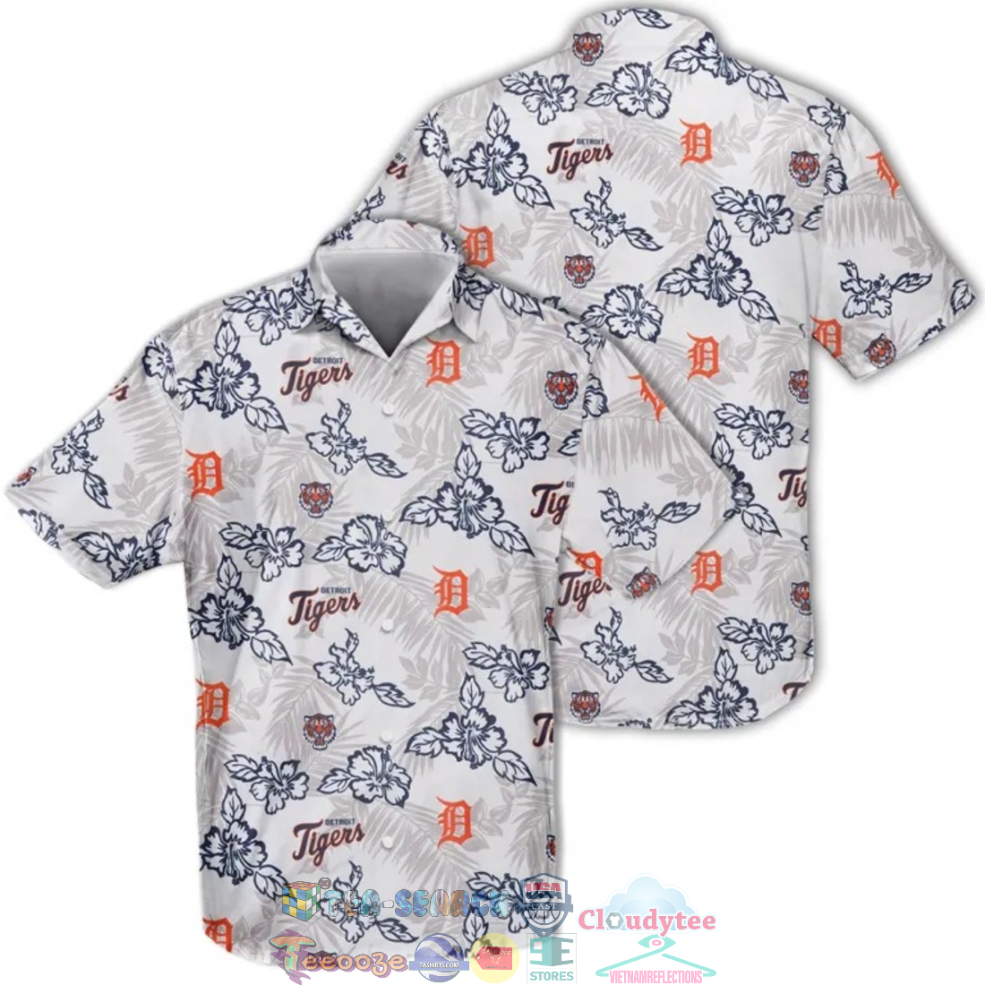 Detroit Tigers MLB Hibiscus Tropical Leaves Hawaiian Shirt
