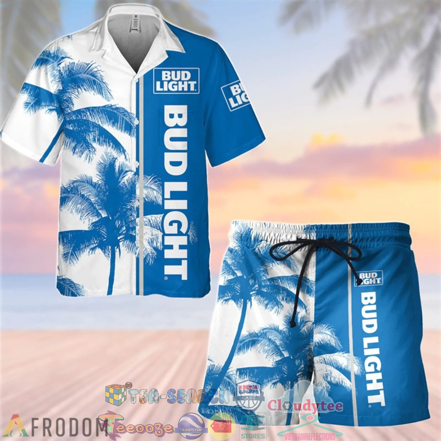 Bud Light Beer Tropical Palm Tree Hawaiian Shirt Beach Shorts