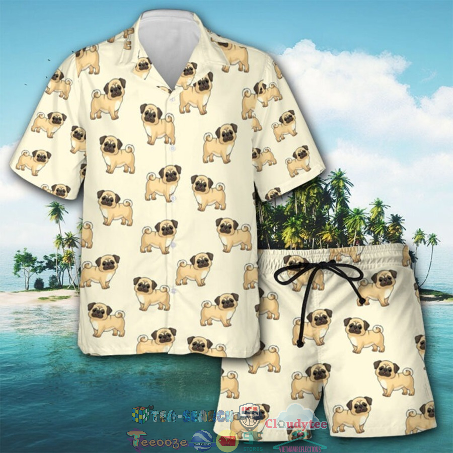 Pug Fabric Cute Art Hawaiian Shirt And Shorts