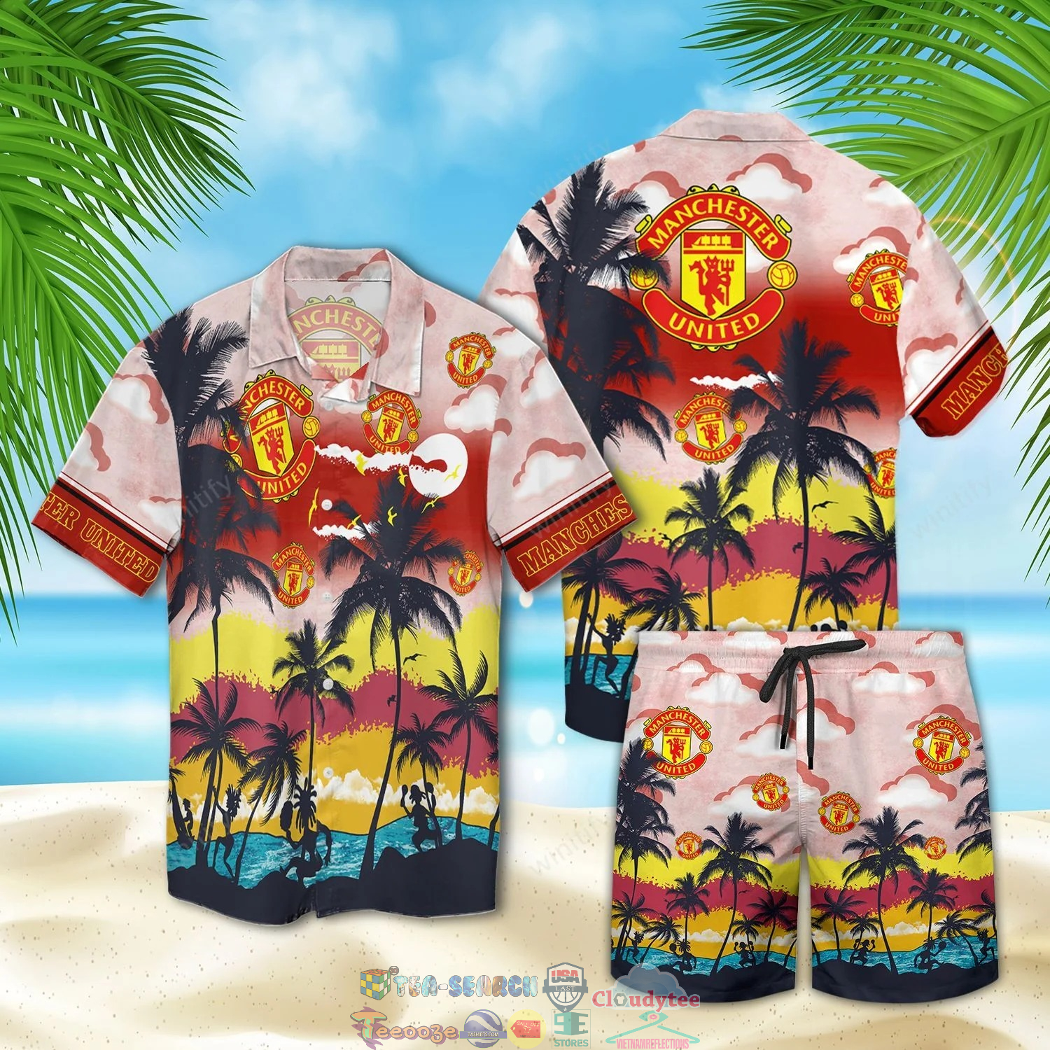 Manchester United FC Palm Tree Hawaiian Shirt Beach Shorts