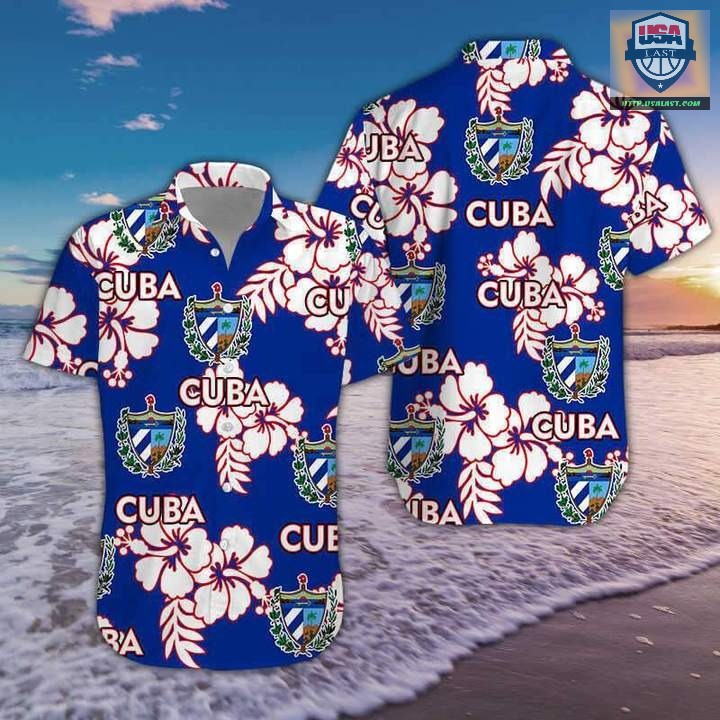 Excellent Cuba Navy Hibiscus Hawaiian Set Button Shirt Beach Short